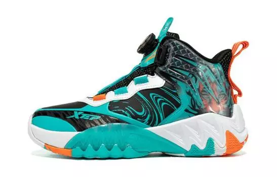 Детские баскетбольные кроссовки GS High-top Новые белые/бирюзовые зеленые Xtep, зеленый