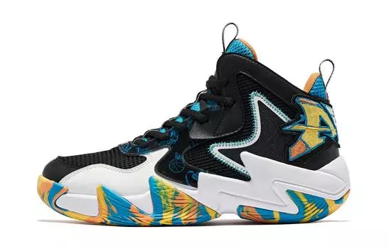 Детские баскетбольные кроссовки GS High-top черные/синие Qiaodan