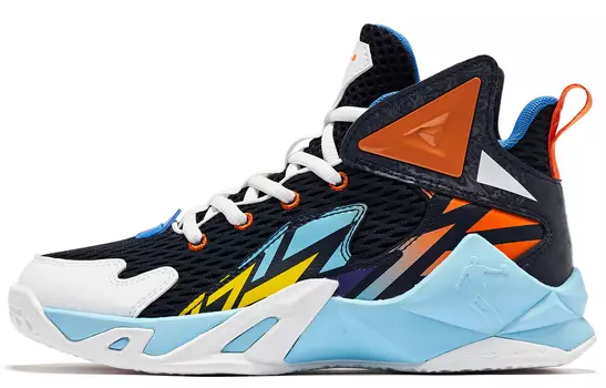 Детские баскетбольные кроссовки GS High-top черно-оранжево-синие Qiaodan