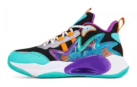 Детские баскетбольные кроссовки GS Low-top черные/фиолетовые/голубые Xtep, черный/фиолетовый/синий