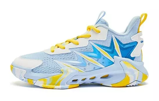Детские баскетбольные кроссовки GS Low-top Glacier Blue/Primrose Yellow Qiaodan, голубой