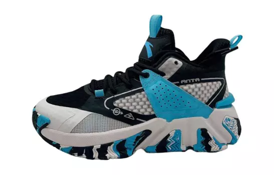 Детские баскетбольные кроссовки GS Mid-top, черные/изумрудный подъем/голубой фото Anta Kids