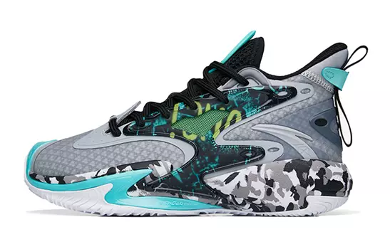 Детские баскетбольные кроссовки GS Mid-top Серые/черные/флуоресцентные Aqua Green Anta Kids