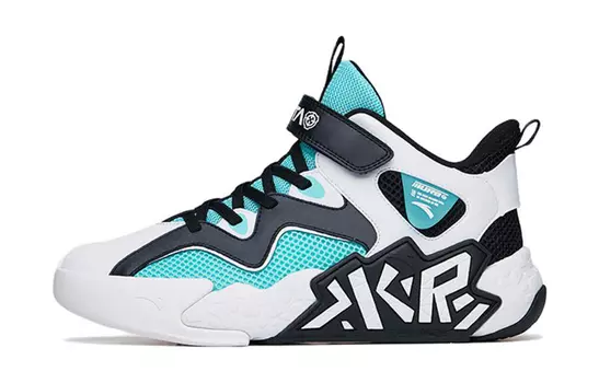 Детские баскетбольные кроссовки GS Mid-top, черные/белые/флуоресцентные, аква-зеленые Anta Kids