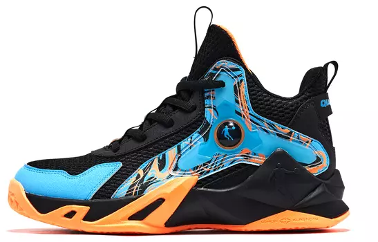 Детские баскетбольные кроссовки GS Mid-top черные/синие Qiaodan