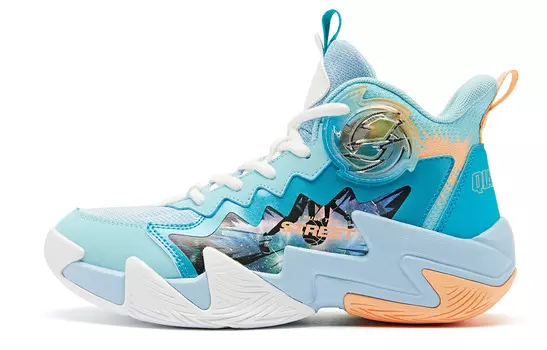 Детские баскетбольные кроссовки GS Mid-top Ethereal Blue/Shimmer Orange Qiaodan, голубой