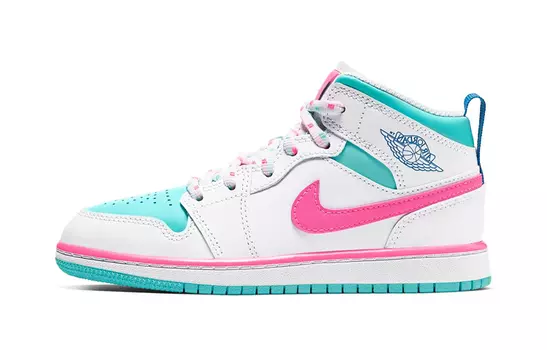 Кроссовки Jordan 1 Mid White Pink Green Soar PS