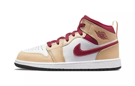 Кроссовки Jordan 1 Mid Light Curry Cardinal PS
