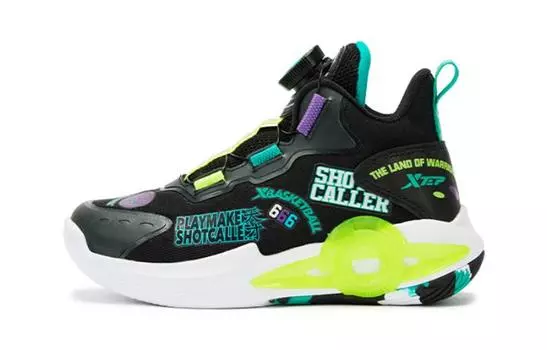 Детские баскетбольные кроссовки PS Mid-top черные/зеленые Xtep