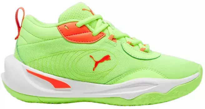 Детские баскетбольные кроссовки PUMA Playmaker Pro для начальной школы, зеленый/оранжевый