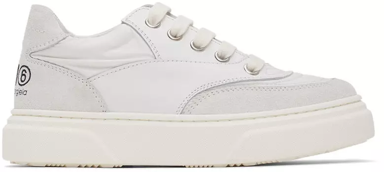 Детские бело-серые кроссовки с логотипом на спине MM6 Maison Margiela