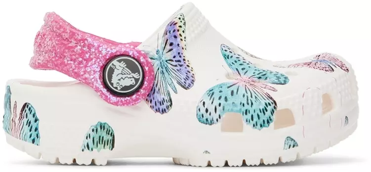 Детские белые классические сабо с бабочками Crocs