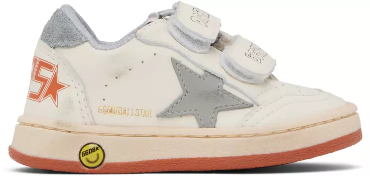 Детские белые кроссовки Ball Star Strap Golden Goose, белый/серый/голубой