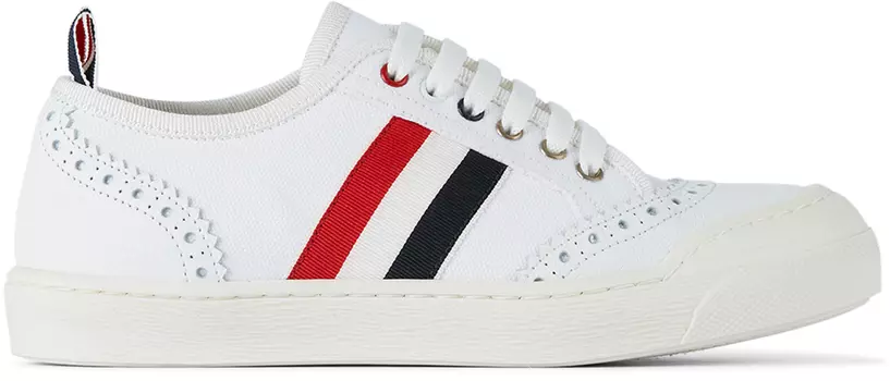 Детские белые низкие кроссовки с полосками по бокам Thom Browne