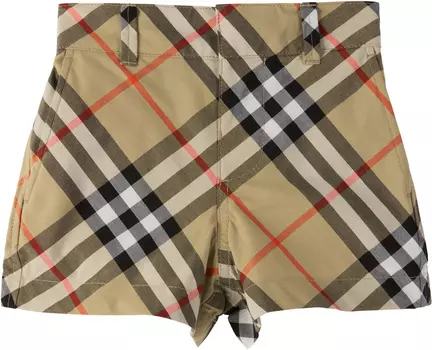Детские бежевые хлопковые шорты в клетку Burberry, Sand