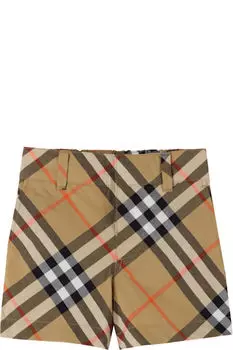 Детские бежевые хлопковые шорты в клетку Burberry