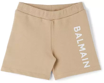 Детские бежевые шорты-бермуды с боковым логотипом Balmain