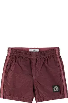 Детские бордовые нейлоновые шорты для плавания Stone Island Junior