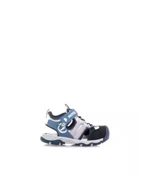 Детские босоножки из ткани с эластичными шнурками и застежкой-липучкой Mustang, тёмно-синий