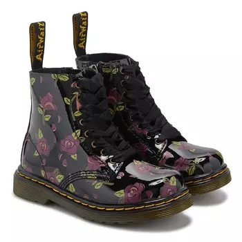 Детские ботинки для малышей 1460 Dr. Martens, black roses