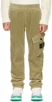 Детские брюки карго цвета хаки из хлопка Stone Island Junior