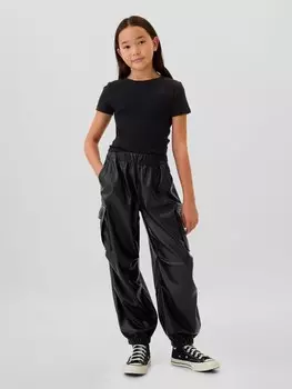 Детские брюки-карго из искусственной кожи. Gap, черный