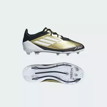 Детские бутсы на твердом грунте Messi F50 Pro Adidas, цвет Gold Metallic/Cloud White/Core Black