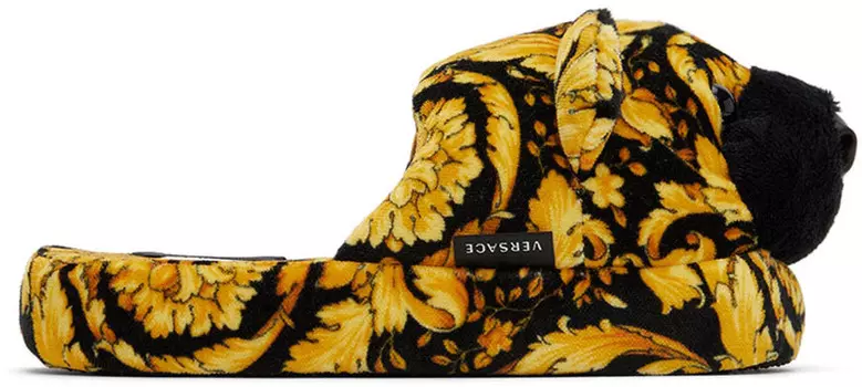 Детские черно-желтые тапочки Barocco Teddy Versace