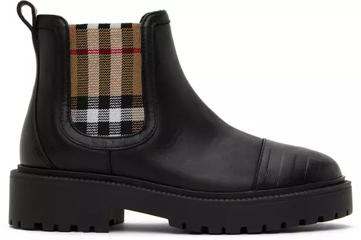 Детские черные ботинки челси в клетку Burberry