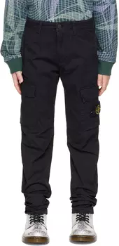 Детские черные брюки-карго с нашивками Stone Island Junior