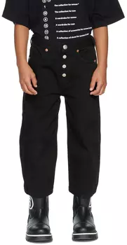 Детские черные широкие джинсы на пуговицах MM6 Maison Margiela Kids