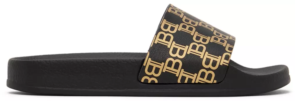 Детские черные шлепанцы с монограммой Balmain