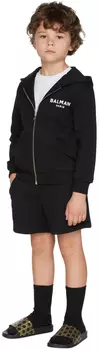 Детские черные шорты из ткани френч терри Balmain