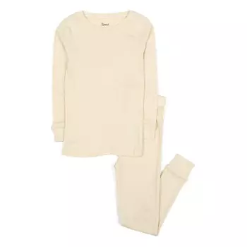 Детские двухкусочные хлопковые пижамы нейтрального сплошного цвета Leveret, цвет Off White