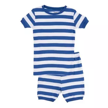 Детские хлопковые короткие пижамы из двух предметов в полоску для мальчиков Leveret, цвет Blue & White