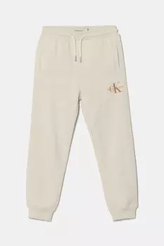 Детские хлопковые спортивные штаны Calvin Klein Jeans, бежевый
