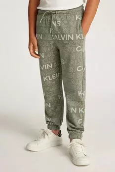 Детские хлопковые спортивные штаны Calvin Klein Jeans, зеленый