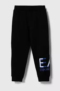 Детские хлопковые спортивные штаны EA7 Emporio Armani, черный
