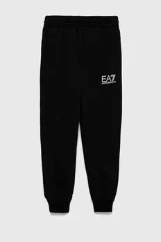 Детские хлопковые спортивные штаны EA7 Emporio Armani, черный