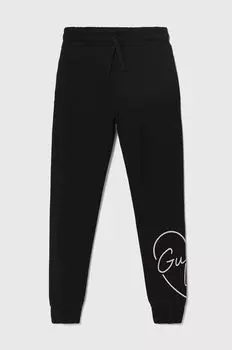 Детские хлопковые спортивные штаны Guess, черный