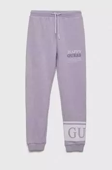 Детские хлопковые спортивные штаны Guess, фиолетовый