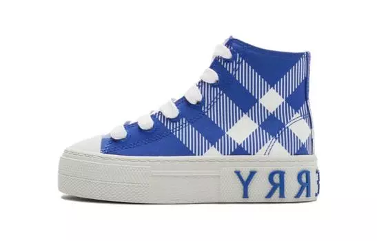 Детские хлопковые высокие кеды в клетку Burberry, синий