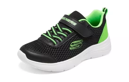 Детские кеды Детские низкие черные/зеленые Skechers, черный/зеленый