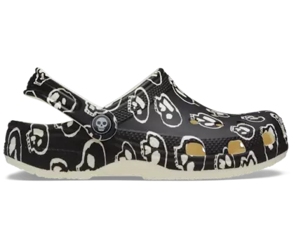 Детские классические светящиеся в темноте сабо с черепами Crocs, черный