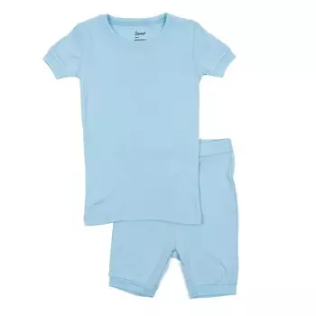 Детские короткие хлопковые пижамы из двух частей, классический однотонный цвет Leveret, цвет Light Blue