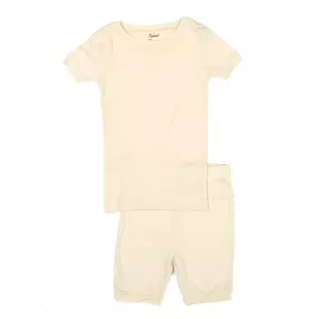 Детские короткие хлопковые пижамы из двух предметов нейтрального сплошного цвета Leveret, цвет Off White
