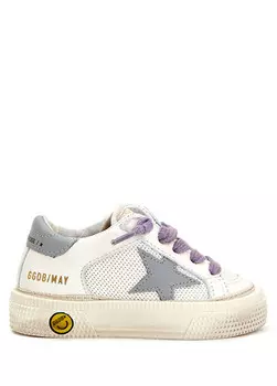 Детские кожаные кроссовки May серого цвета Golden Goose, белый