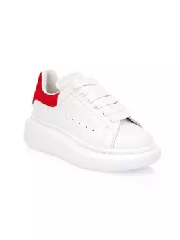 Детские кожаные кроссовки оверсайз на шнуровке Alexander Mcqueen, цвет White Red