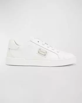 Детские кожаные кроссовки с металлическим логотипом Dolce&Gabbana, цвет White