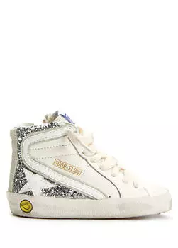 Детские кожаные кроссовки со звездочками Golden Goose, серебряный